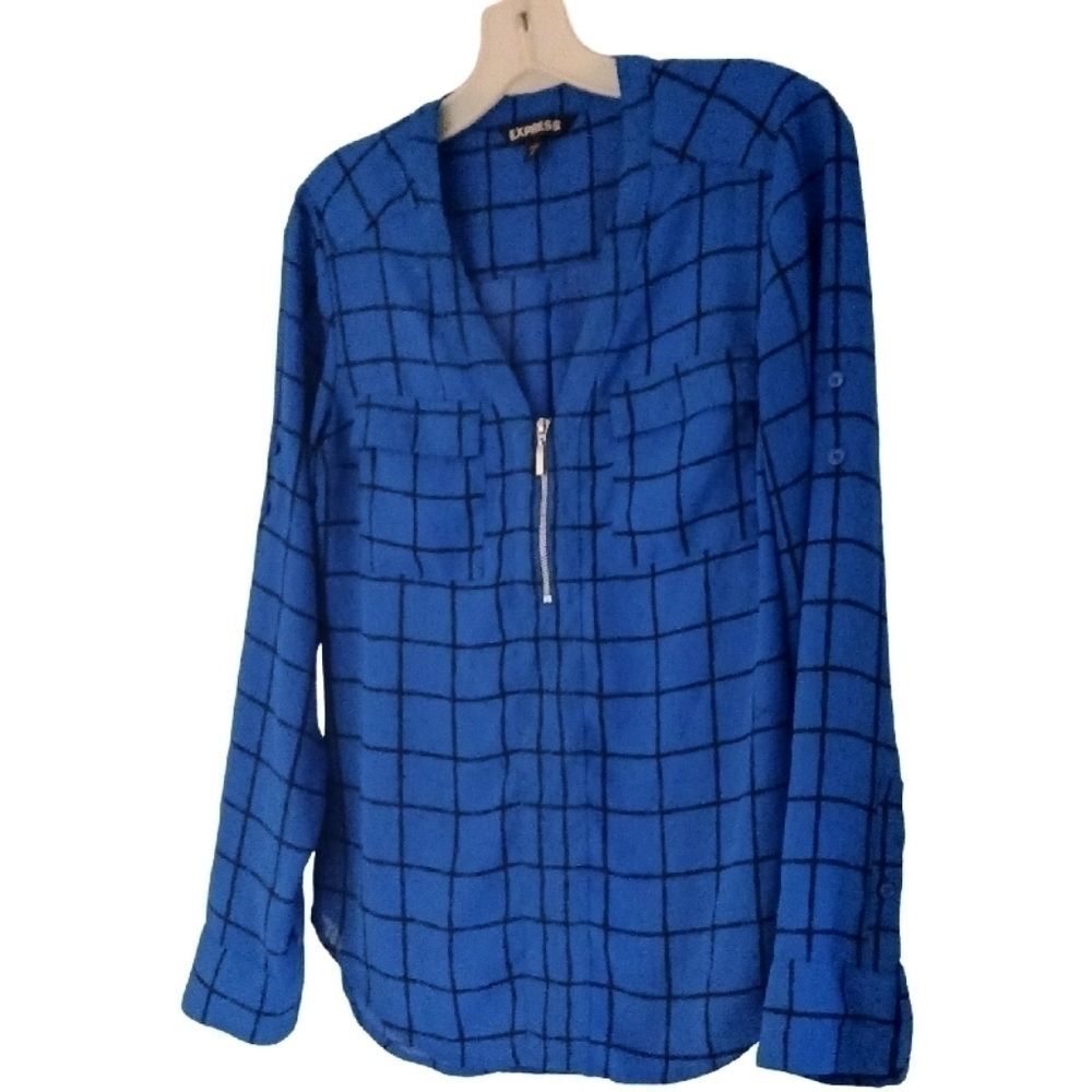 EUC-Express Black and Blue Striped Squared Blouse